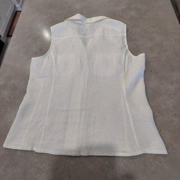H&M Women's 100% Linen White Button Down Sleeveless Blouse w/Pockets - Size 16 - Picture 3 of 10